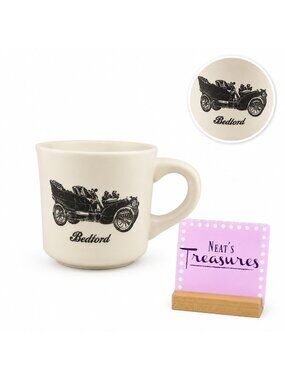 Vintage Bedford Cream Ceramic Antique Car Graphic Unmarked Souvenir Mug